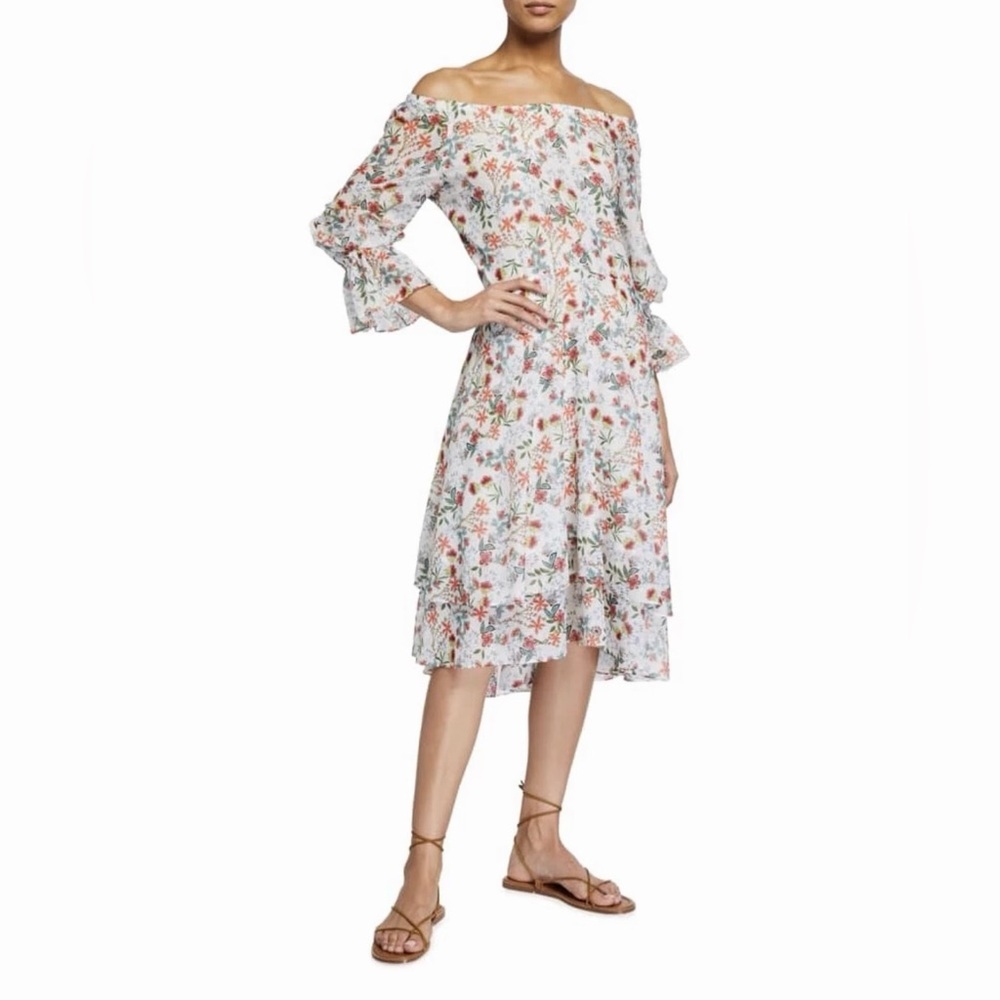Alice + Olivia Miora High-Low Midi Dress Blue Bell Soft White Sz 2